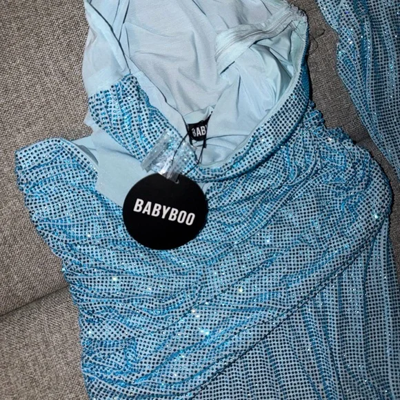 Babyboo Fashion Dazzling Strapless Blue Dress + Scarf - Picture 4 of 6